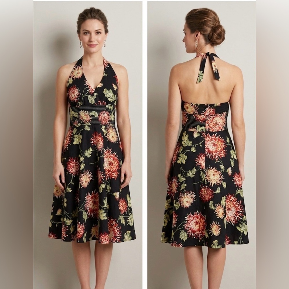 Donna Ricco New York Floral Print Pinup-Style Halter Dress - sz 8